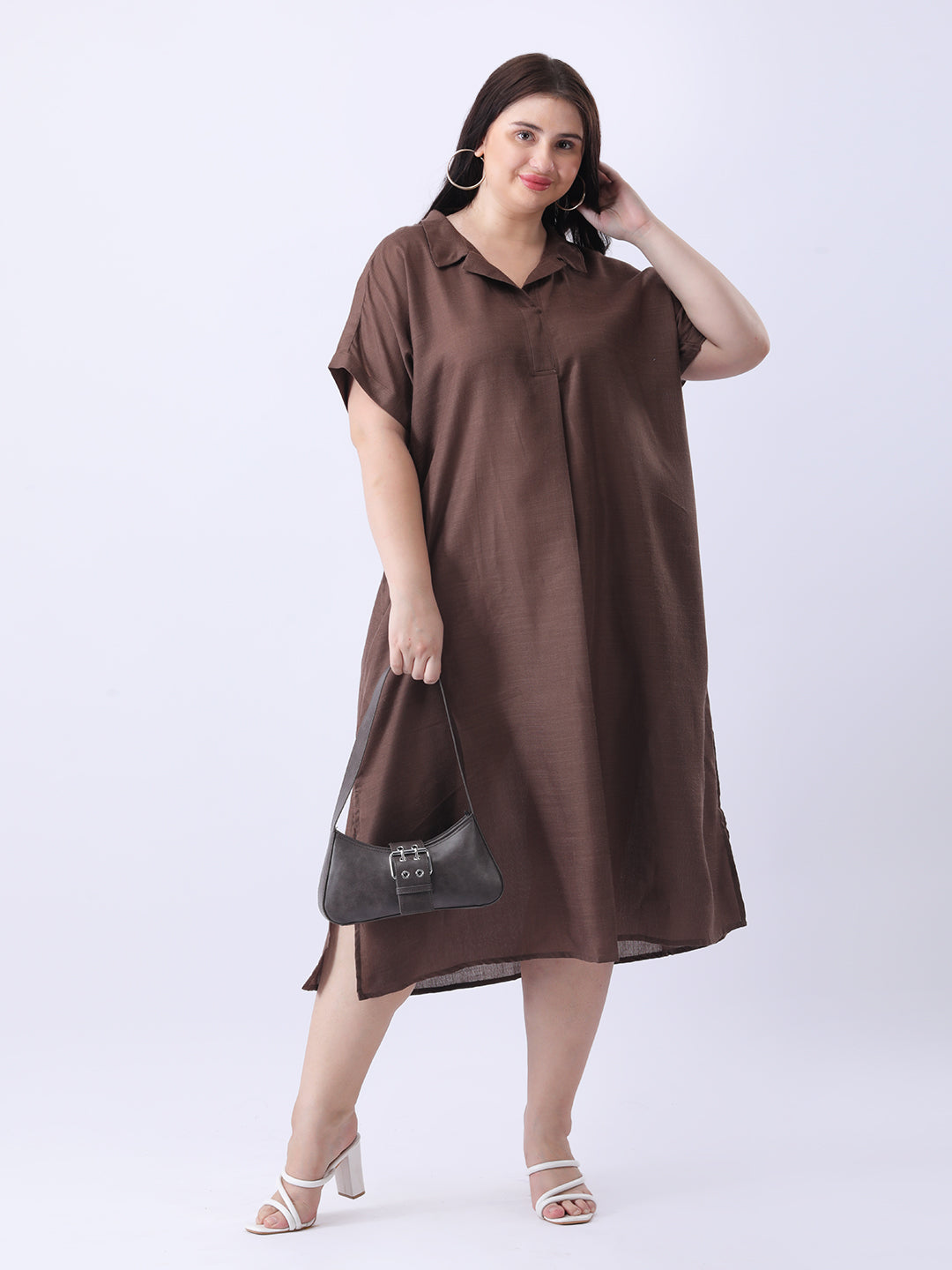 Brown cotton slub oversize dress