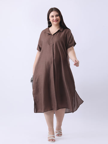 Brown cotton slub oversize dress