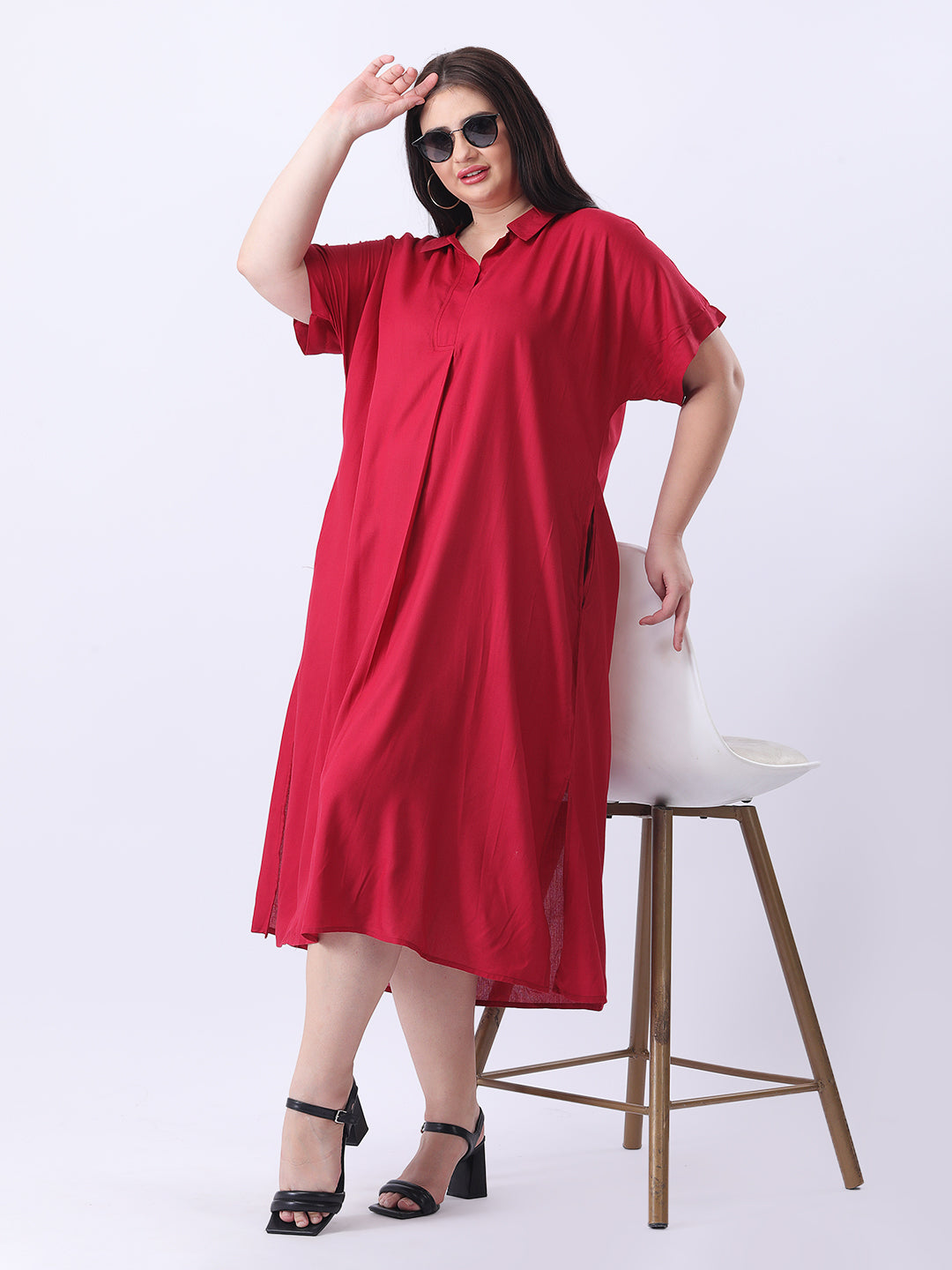 Maroon rayon oversize dress
