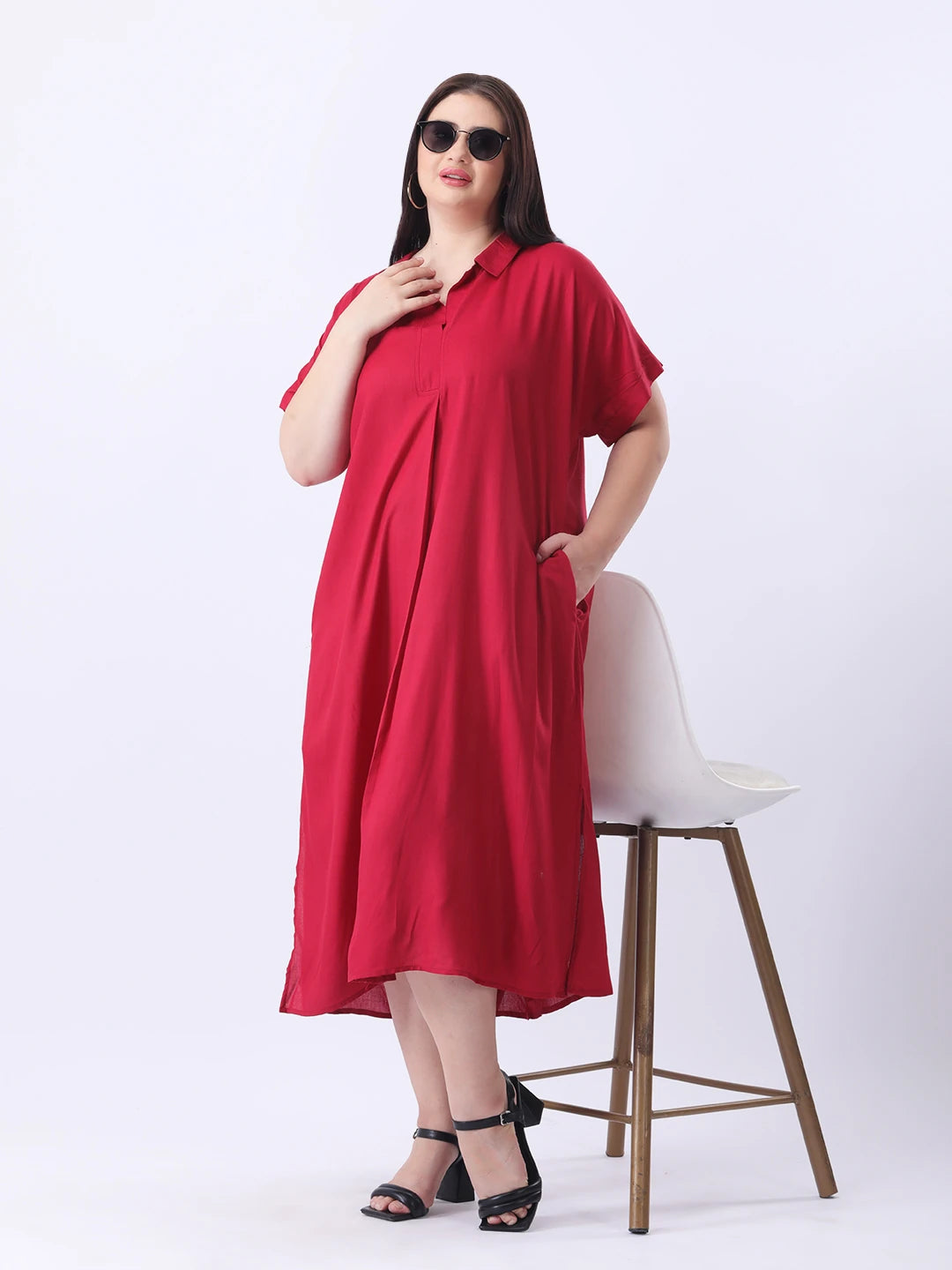 Maroon rayon oversize dress