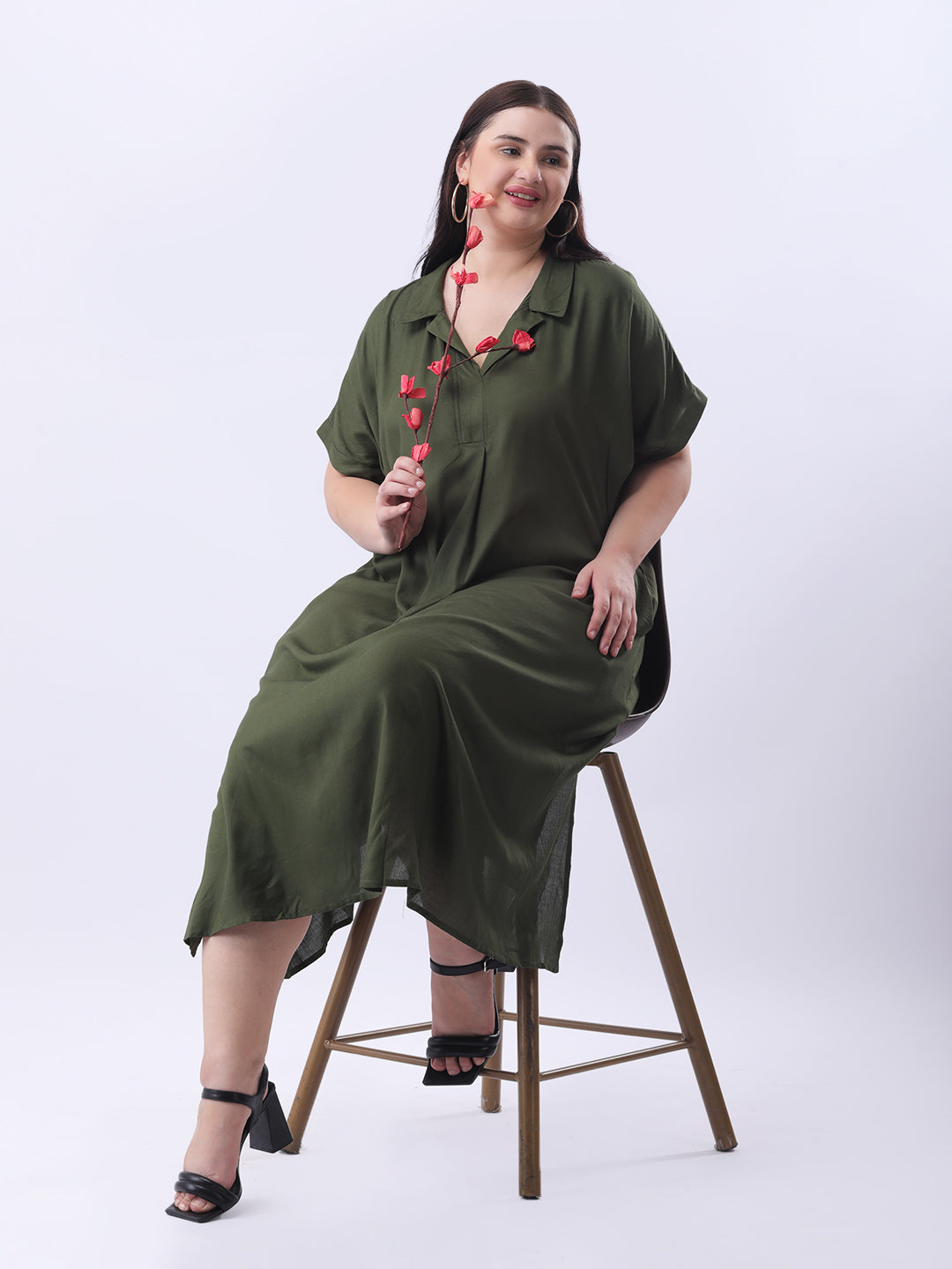 Dark olive rayon oversize dress