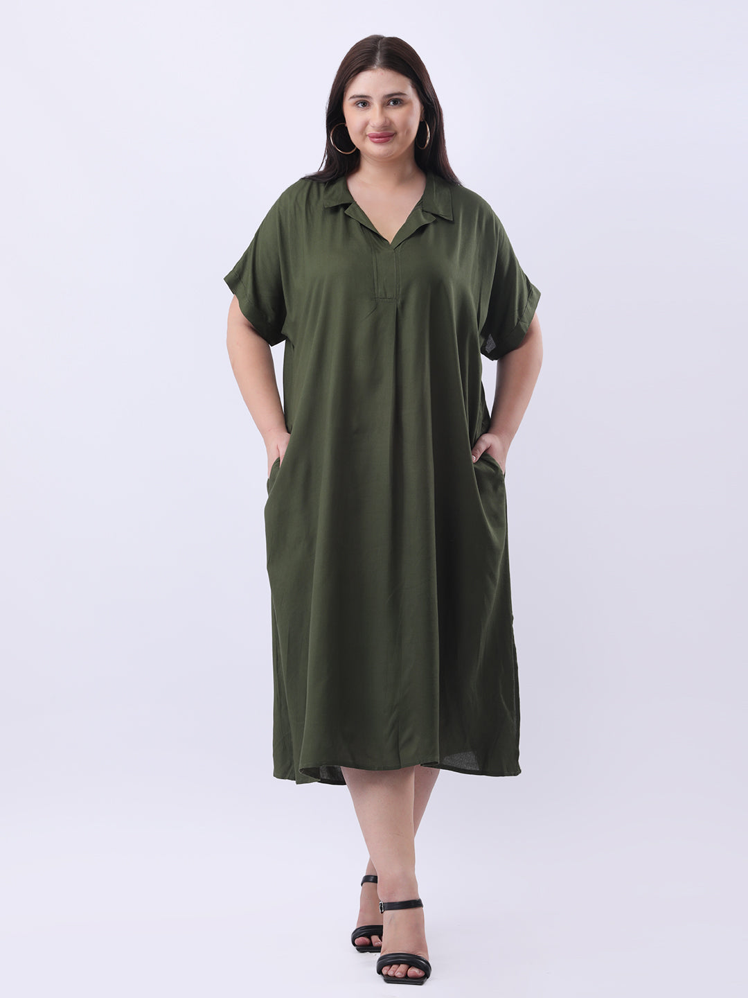 Dark olive rayon oversize dress