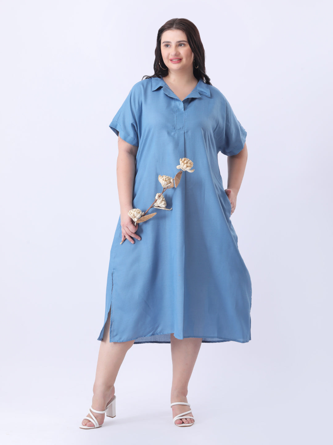 Heather blue cotton slub oversize dress