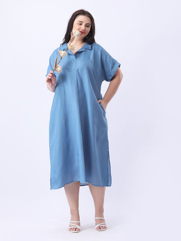 Heather blue cotton slub oversize dress