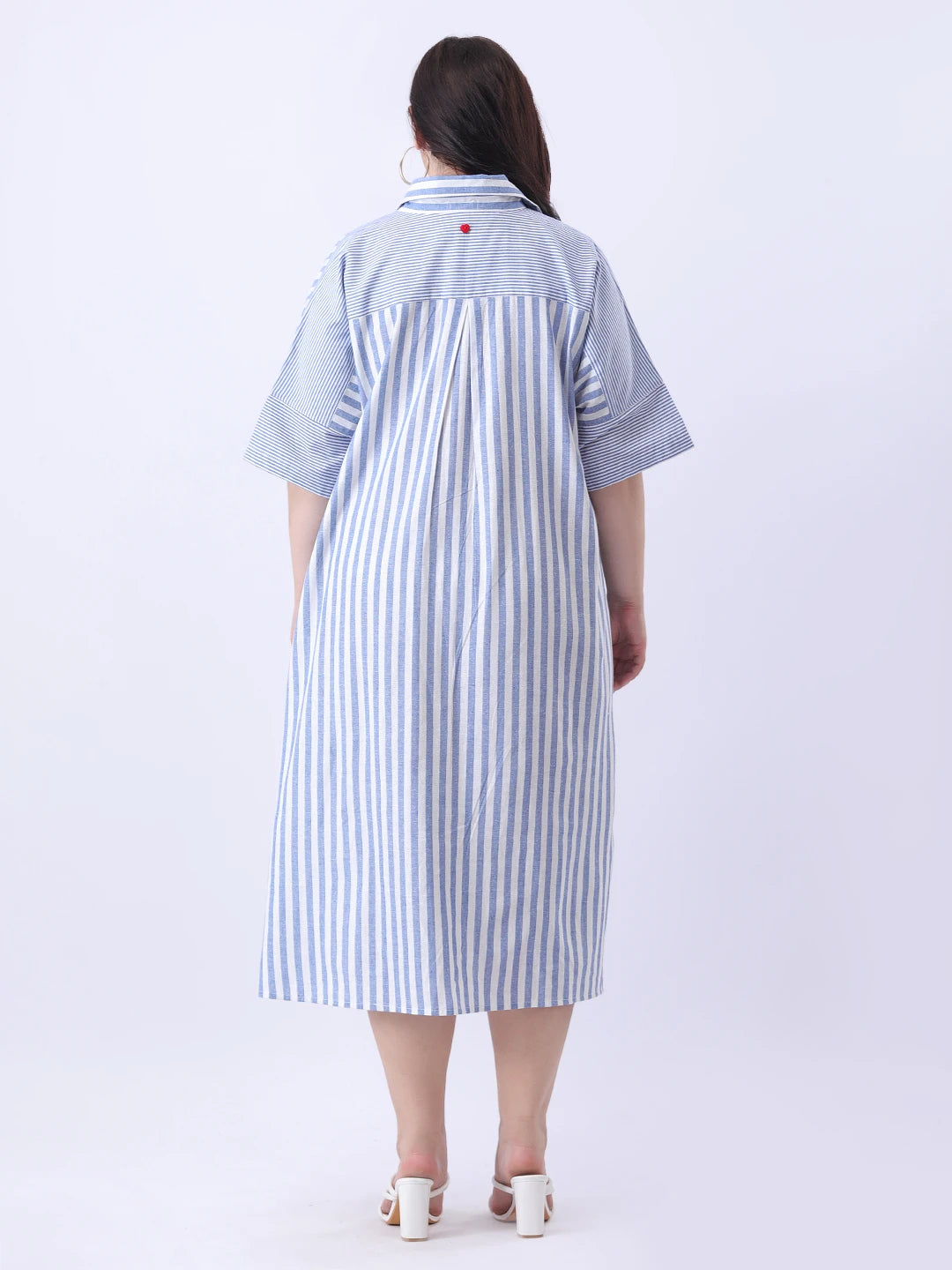 Blue stripe linen oversize dress