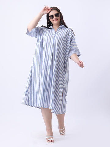 Blue stripe linen oversize dress