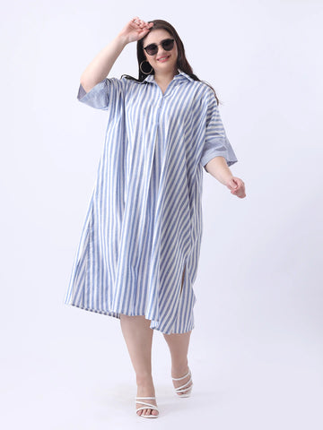 Blue stripe linen oversize dress