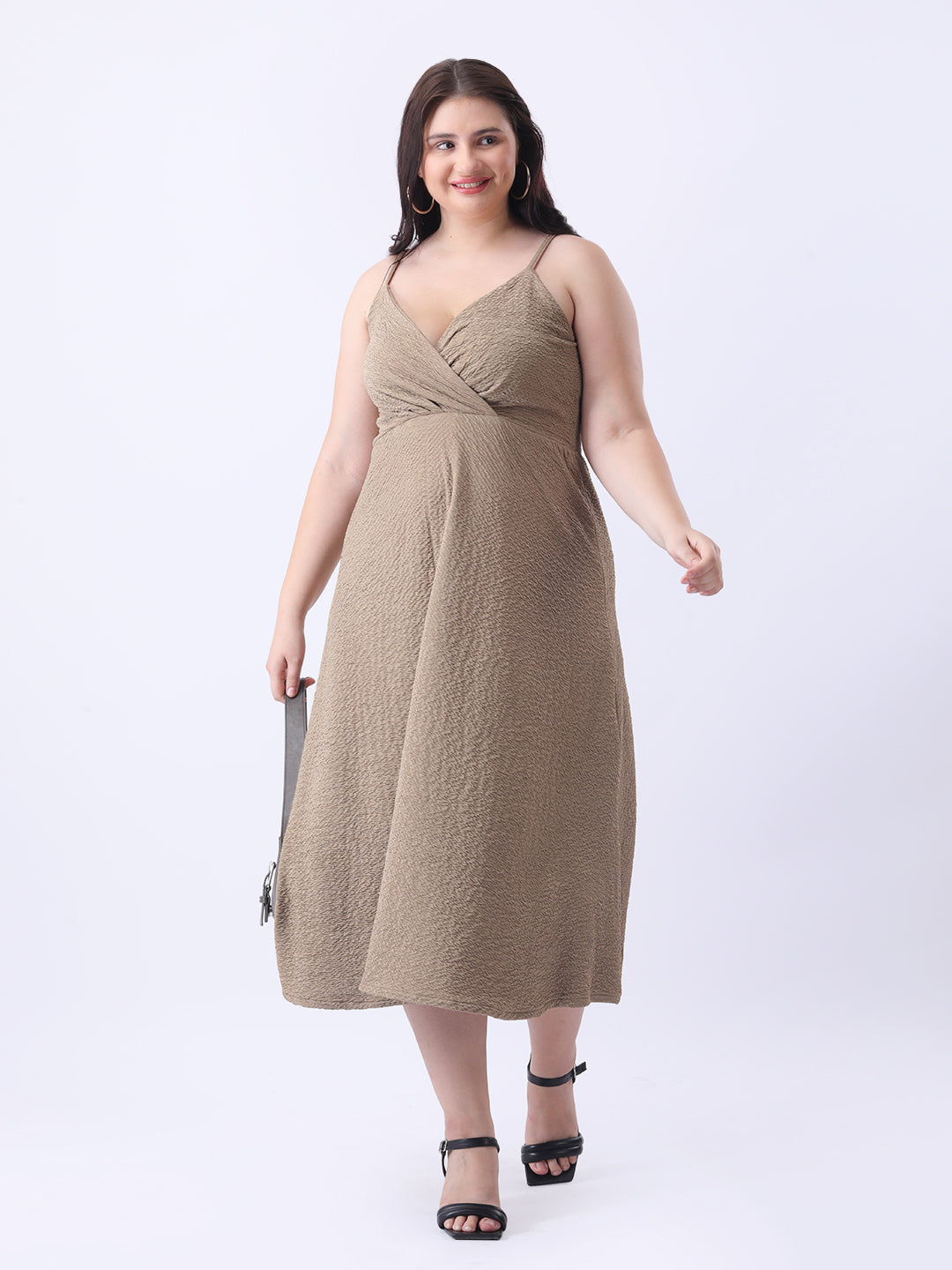 Beige lycra midi dress