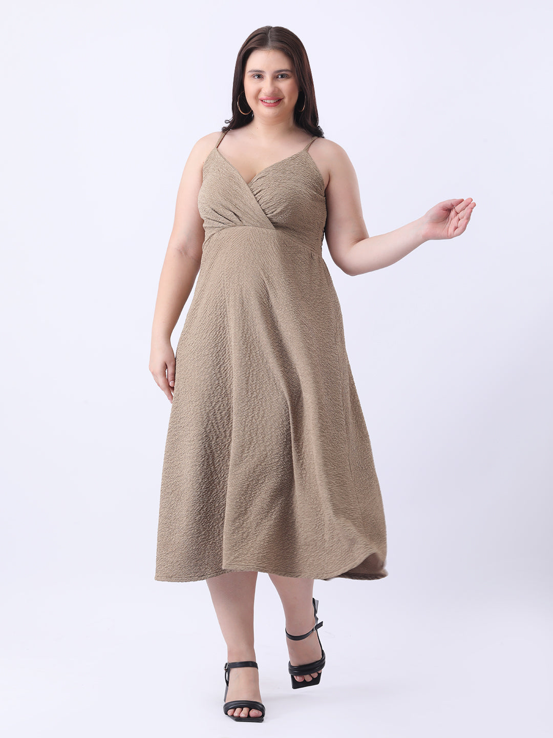 Beige lycra midi dress
