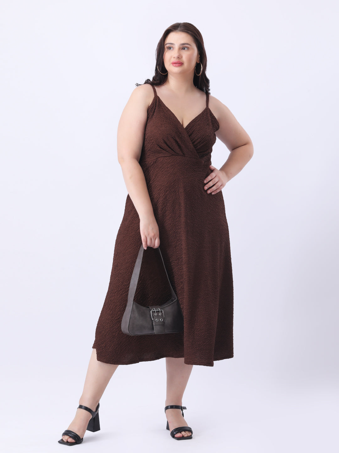 Brown lycra midi dress