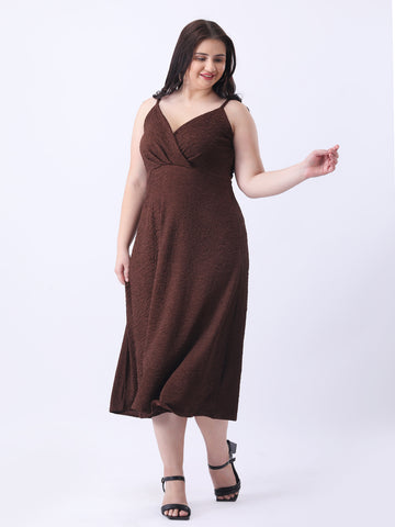 Brown lycra midi dress
