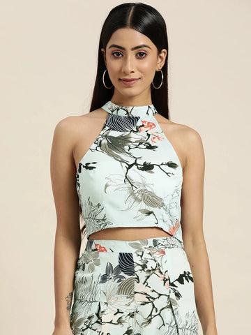 Blue floral crop top