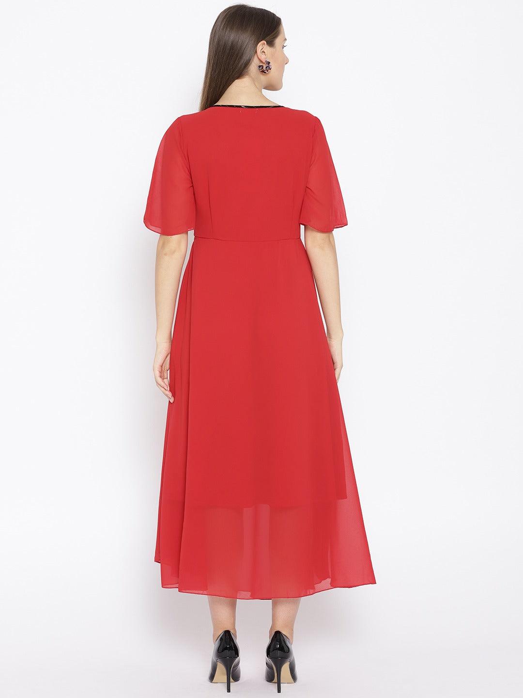 Qurvii Women Red Solid Wrap Maxi Dress - Qurvii India