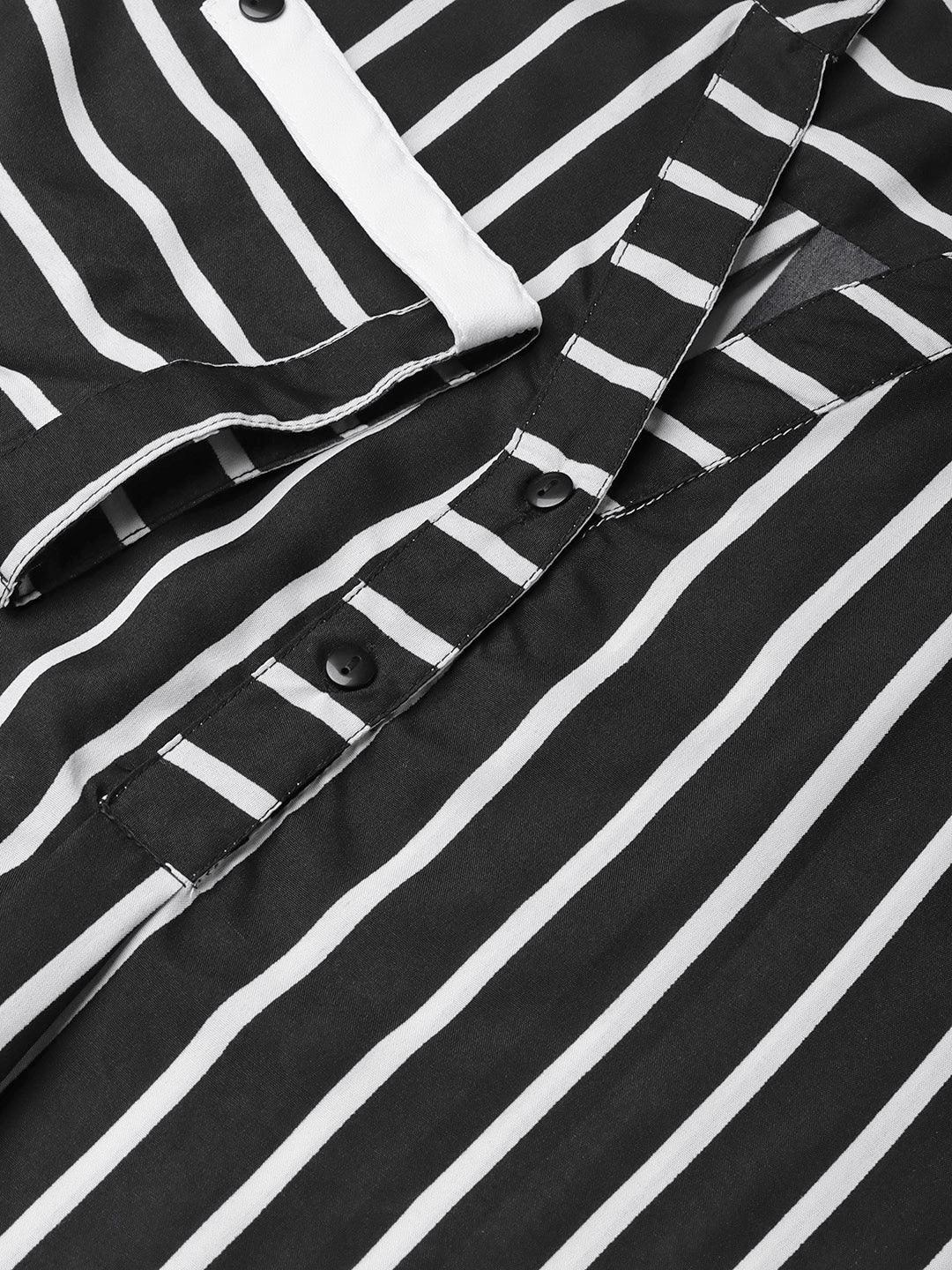 Qurvii Women Black White Striped Shirt Style Top - Qurvii India
