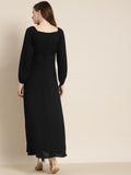 Qurvii Black Solid Maxi Dress with Slit Detail - Qurvii India