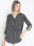 Qurvii Women Black White Striped Shirt Style Top - Qurvii India