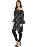 Qurvii Black White Printed Tunic - Qurvii India