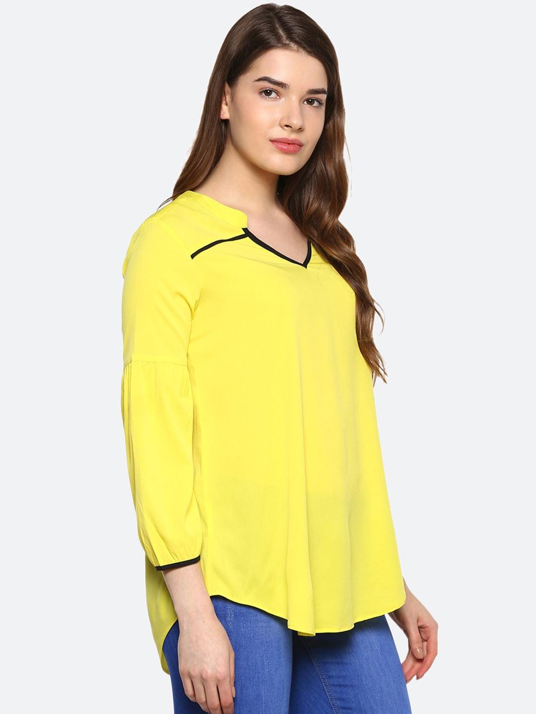 Qurvii Women Lime Green Solid A-Line Top - Qurvii India
