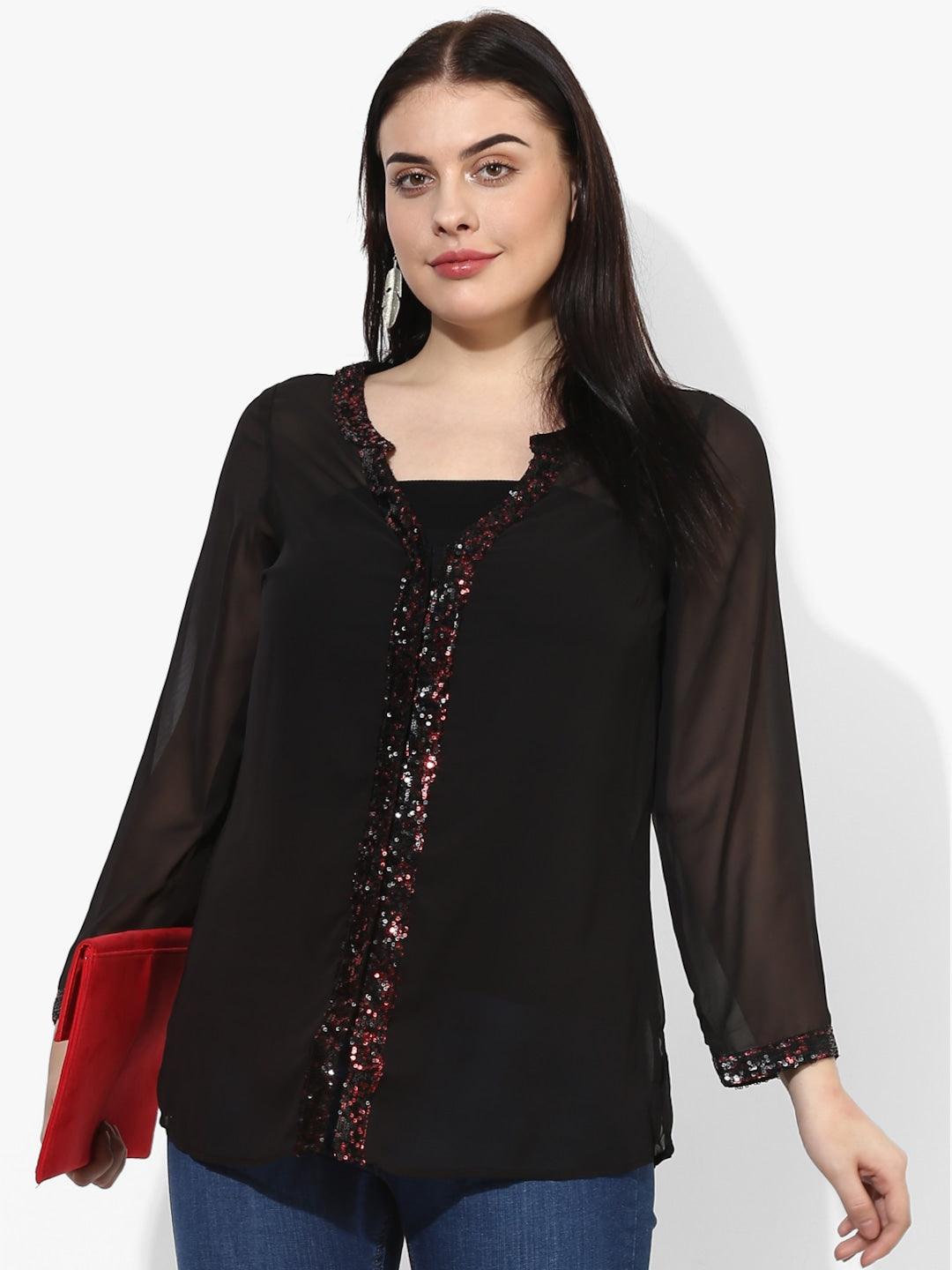 Qurvii Black Embellished Shirt - Qurvii India