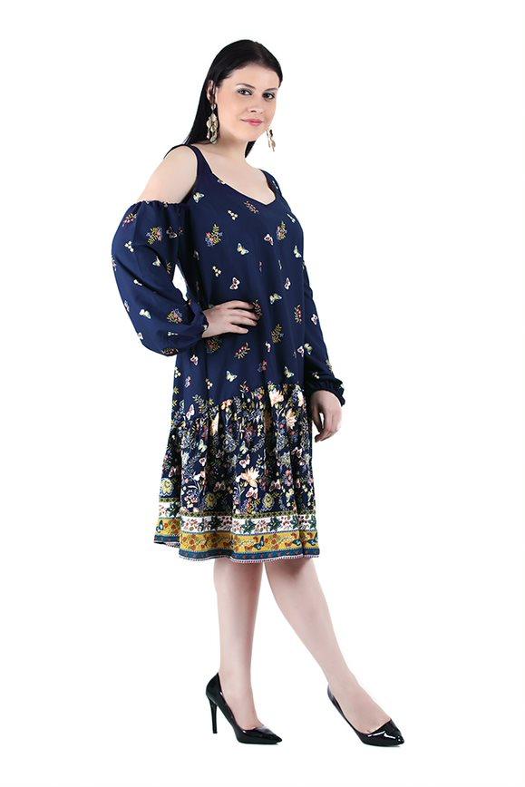 Qurvii Crepe print midi cold shoulder dress - Qurvii India