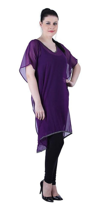 Qurvii Embelished neck and hem purple kaftan - Qurvii India