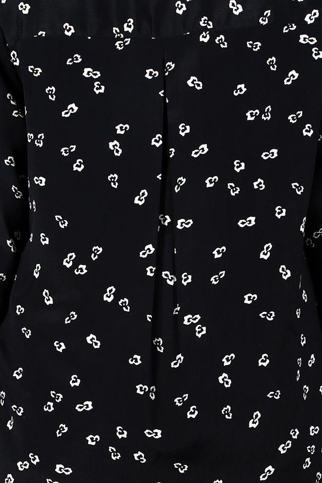 Qurvii Black Floral Print Crepe Half Placket Shirt - Qurvii India
