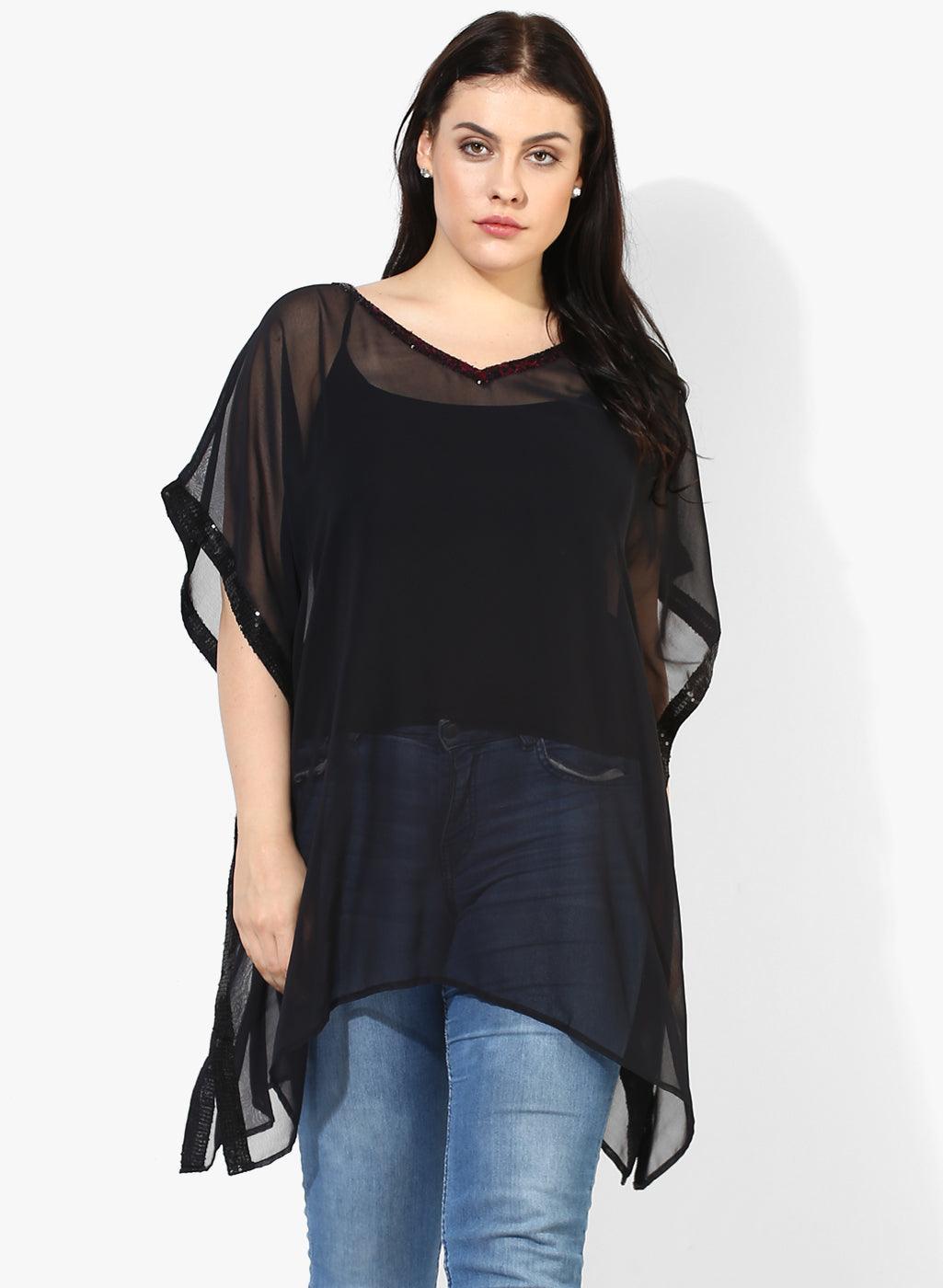 Qurvii Sheer Georgette Black Kaftan - Qurvii India