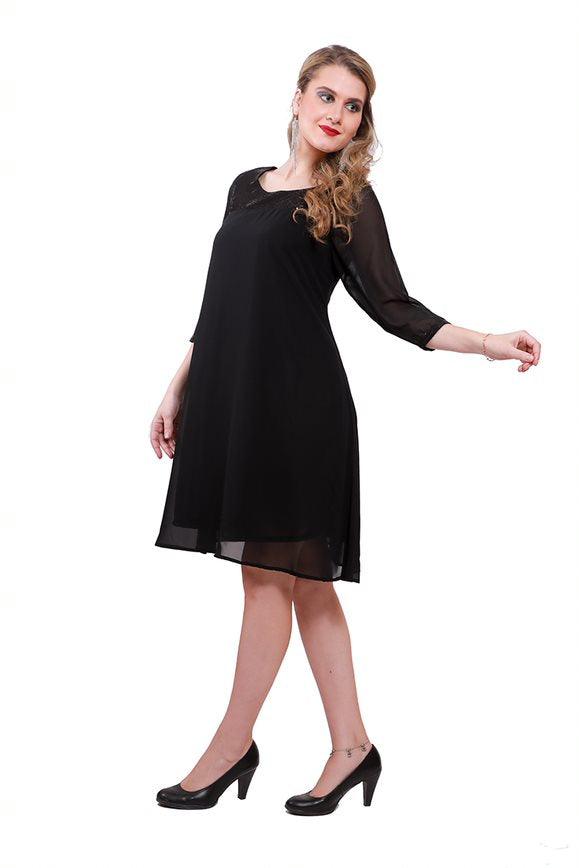 Qurvii Black georgette swing dress - Qurvii India