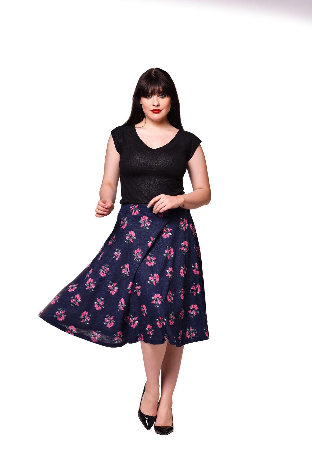 Qurvii Navy jersey flared skirt - Qurvii India