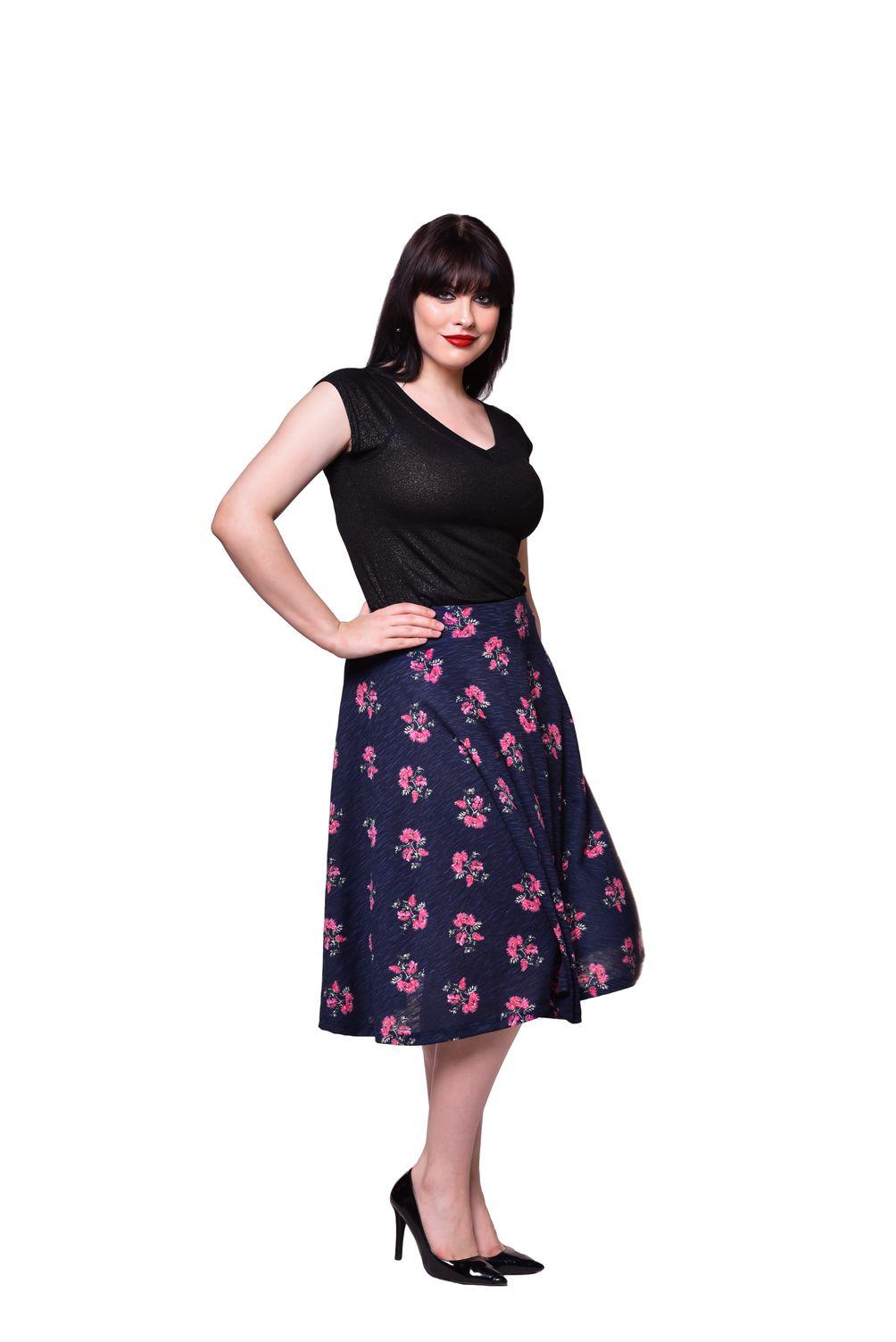 navy floral cotton skirt for women in sizes XXS to 5XL