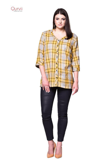 Qurvii Yellow plaid shirt - Qurvii India