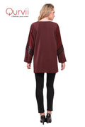 Qurvii Wine mix media tunic - Qurvii India