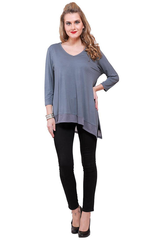 Qurvii Gray jersey asymetrical top - Qurvii India