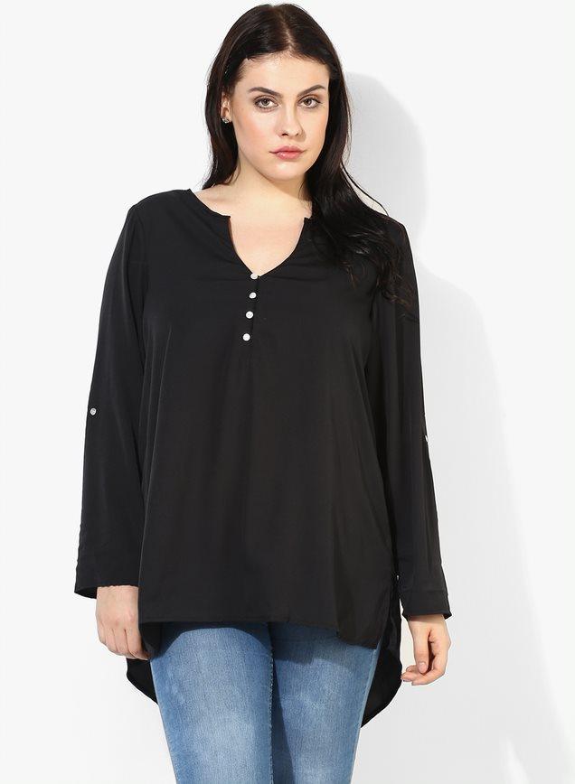 Qurvii Hi Lo Black Crepe Top - Qurvii India