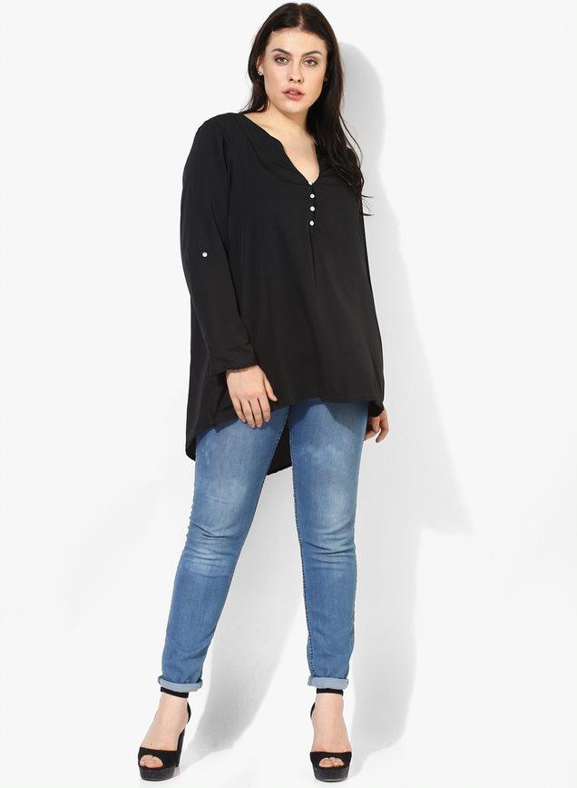 Qurvii Hi Lo Black Crepe Top - Qurvii India