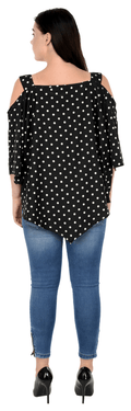 Qurvii Plus Size Women Black Polka Dot Print Top - Qurvii India