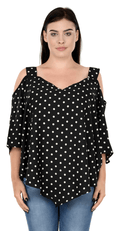 Qurvii Plus Size Women Black Polka Dot Print Top - Qurvii India