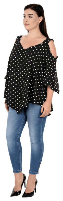 Qurvii Plus Size Women Black Polka Dot Print Top - Qurvii India
