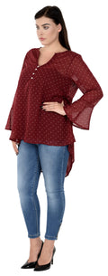 Qurvii Maroon White Polka Hi Lo Tunic - Qurvii India