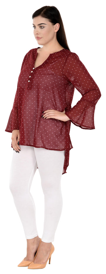 Qurvii Maroon White Polka Hi Lo Tunic - Qurvii India