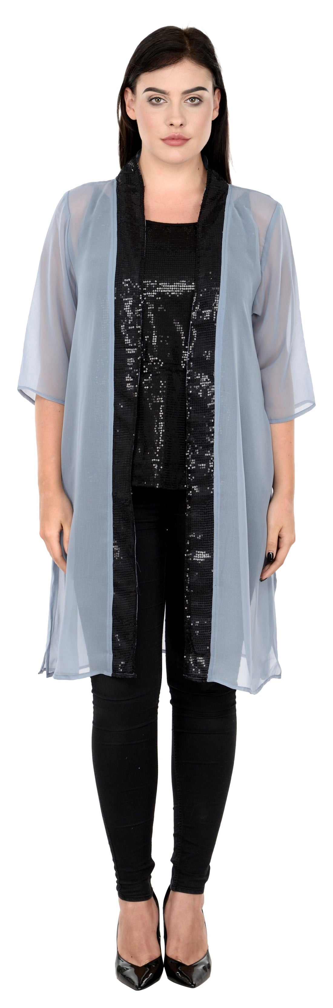 Qurvii Gray Georgette Duster - Qurvii India