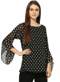 Black Polka Ruffle Sleeves Top