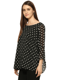 Qurvii Plus Size Women Black Polka Dot Printed A-Line Top - Qurvii India