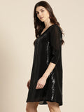 Qurvii Women Black Sequinned A-Line Dress - Qurvii India