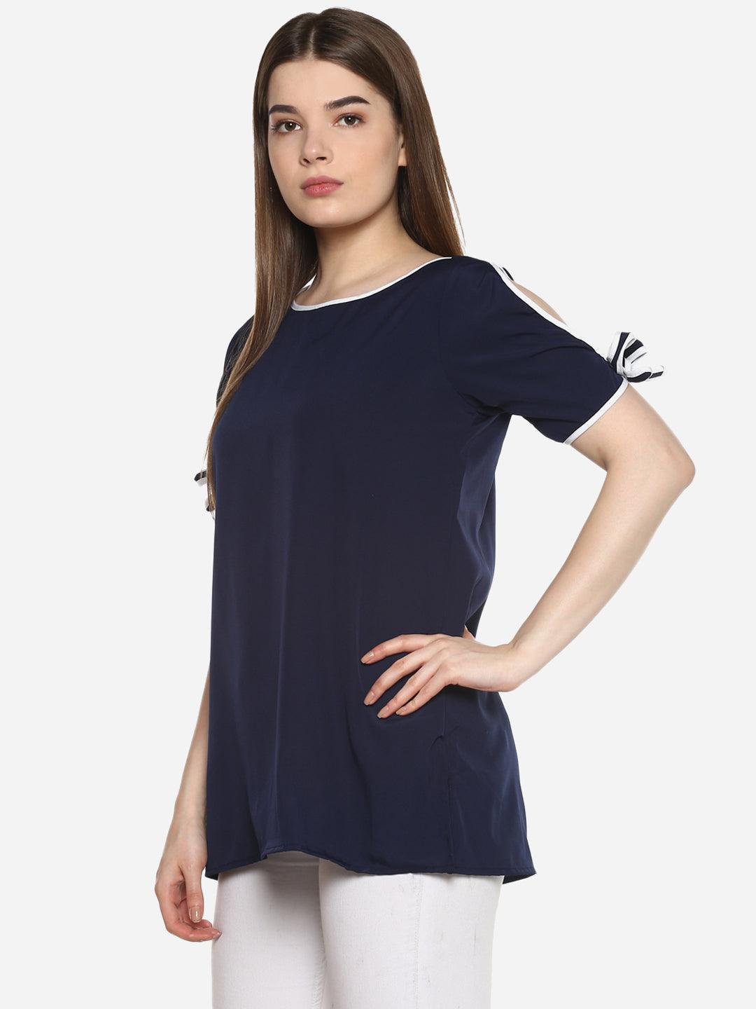 Qurvii Navy solid with white binding , knot at sleeves - Qurvii India