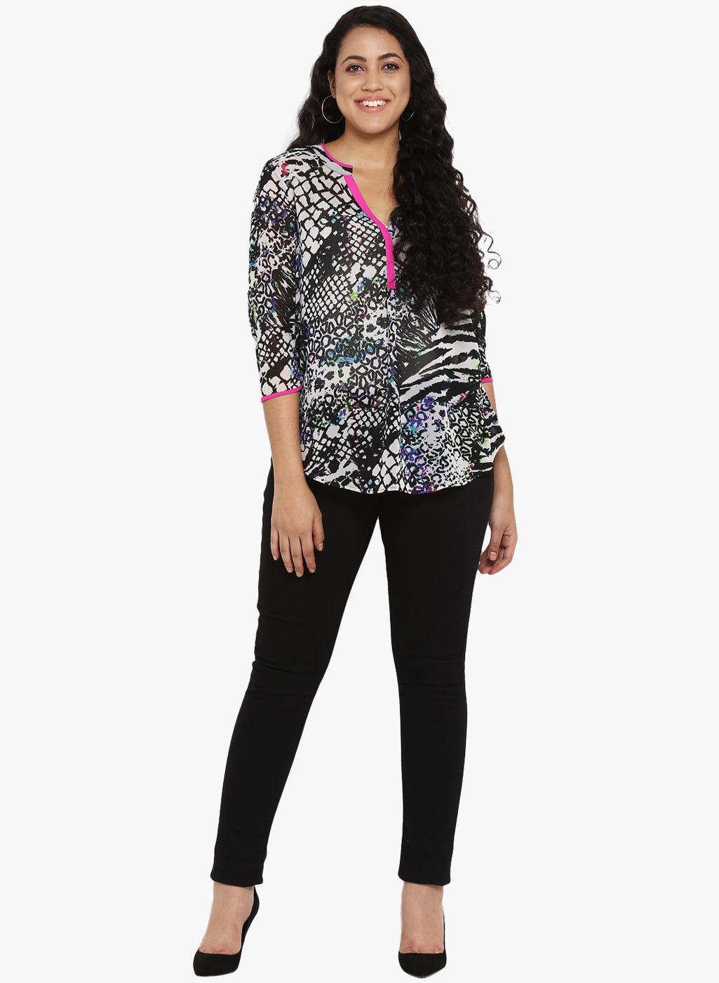 Qurvii Black animal print tunic - Qurvii India