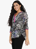 Qurvii Black animal print tunic - Qurvii India