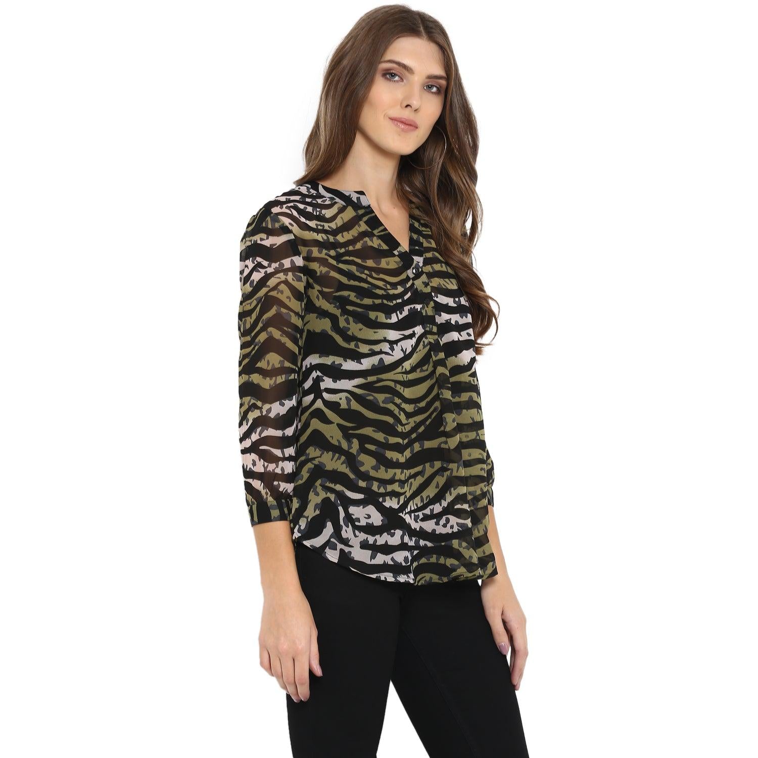 Qurvii Green animal print half palcket tunic - Qurvii India