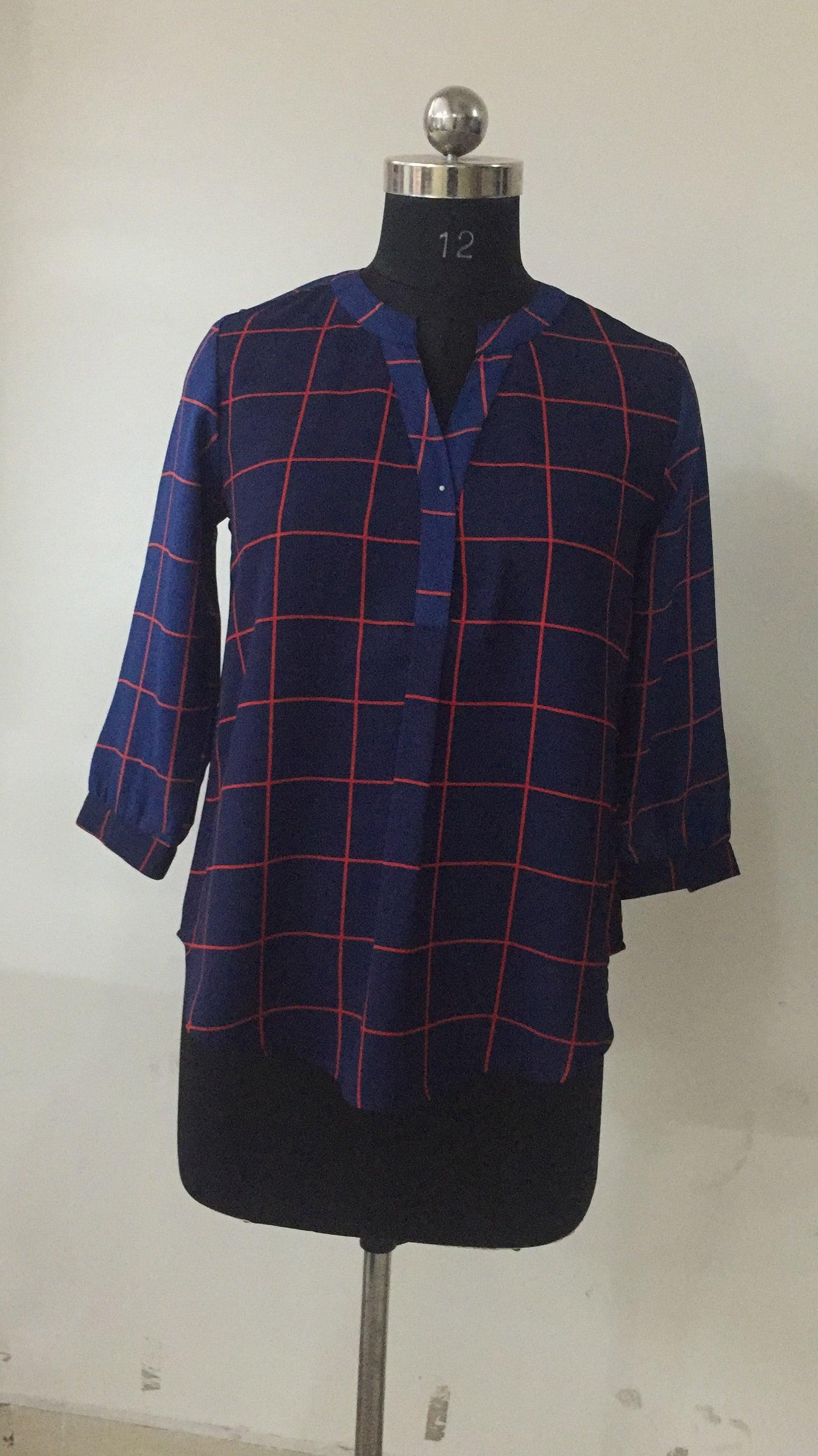 Qurvii Navy and red check tunic - Qurvii India
