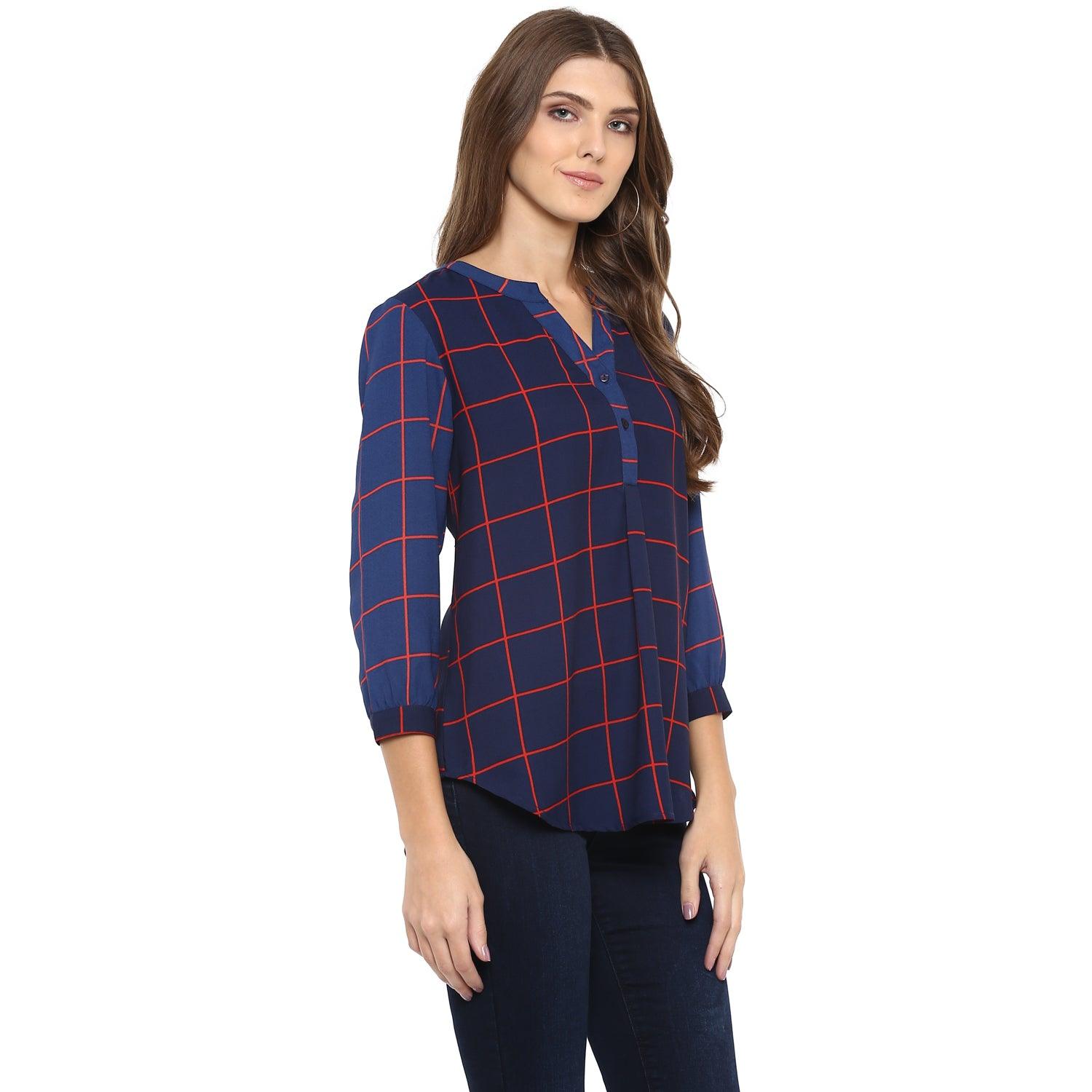 Qurvii Navy and red check tunic - Qurvii India